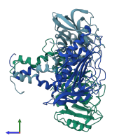 PDB entry 1w9z coloured by chain, side view.