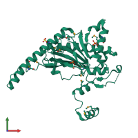 PDB entry 1wa6 coloured by chain, front view.