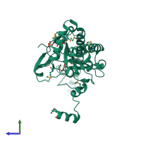 PDB entry 1wa6 coloured by chain, side view.