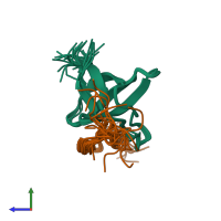 PDB entry 1wa7 coloured by chain, ensemble of 20 models, side view.