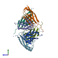 PDB entry 1waa coloured by chain, side view.