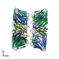 PDB entry 1wap coloured by chain, front view.
