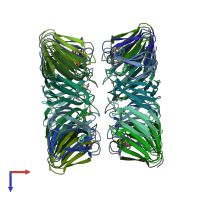 PDB entry 1wap coloured by chain, top view.