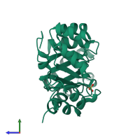 PDB entry 1wau coloured by chain, side view.