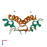 Hetero tetrameric assembly 10 of PDB entry 1wav coloured by chemically distinct molecules, top view.