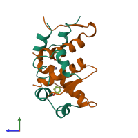 Hetero hexameric assembly 8 of PDB entry 1wav coloured by chemically distinct molecules, side view.