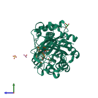 PDB entry 1waw coloured by chain, side view.