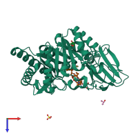 PDB entry 1waw coloured by chain, top view.