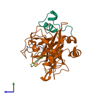 PDB entry 1way coloured by chain, side view.