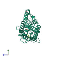 PDB entry 1wbe coloured by chain, side view.