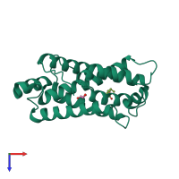 PDB entry 1wbe coloured by chain, top view.