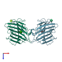 PDB entry 1wbf coloured by chain, top view.