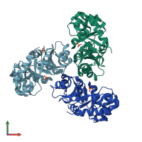 PDB entry 1wbh coloured by chain, front view.