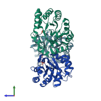 PDB entry 1wbh coloured by chain, side view.