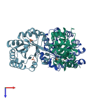 PDB entry 1wbh coloured by chain, top view.