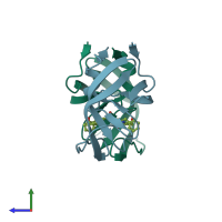 PDB entry 1wbm coloured by chain, side view.