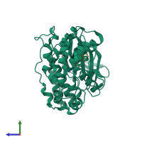 Monomeric assembly 1 of PDB entry 1wbn coloured by chemically distinct molecules, side view.