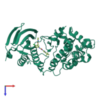 Monomeric assembly 1 of PDB entry 1wbn coloured by chemically distinct molecules, top view.