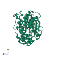 PDB entry 1wbt coloured by chain, side view.