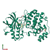 PDB entry 1wbv coloured by chain, front view.