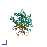 PDB entry 1wbx coloured by chain, side view.