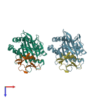 PDB entry 1wbz coloured by chain, top view.