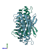 PDB entry 1wc0 coloured by chain, side view.