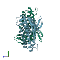 PDB entry 1wc3 coloured by chain, side view.