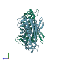 PDB entry 1wc4 coloured by chain, side view.