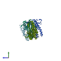 PDB entry 1wc5 coloured by chain, side view.