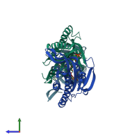 PDB entry 1wc6 coloured by chain, side view.