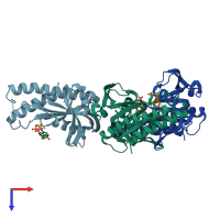 PDB entry 1wc6 coloured by chain, top view.