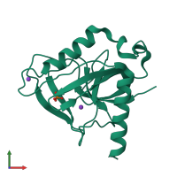 PDB entry 1wcf coloured by chain, front view.