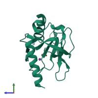 PDB entry 1wcf coloured by chain, side view.