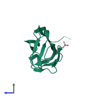 PDB entry 1wck coloured by chain, side view.