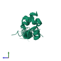 PDB entry 1wcl coloured by chain, ensemble of 19 models, side view.