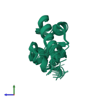 PDB entry 1wcn coloured by chain, ensemble of 19 models, side view.