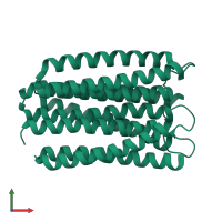 Homo trimeric assembly 1 of PDB entry 1wcr coloured by chemically distinct molecules, front view.