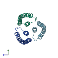 PDB entry 1wcr coloured by chain, side view.