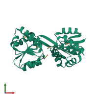 PDB entry 1wcx coloured by chain, front view.