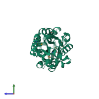 PDB entry 1wcx coloured by chain, side view.