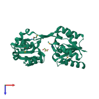 PDB entry 1wcx coloured by chain, top view.