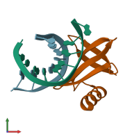 PDB entry 1wd1 coloured by chain, front view.