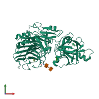 PDB entry 1wd4 coloured by chain, front view.