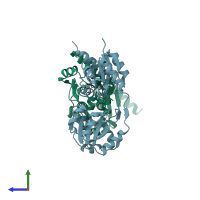 PDB entry 1wd7 coloured by chain, side view.