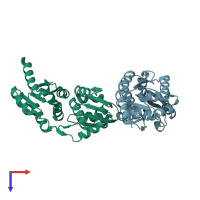 PDB entry 1wd7 coloured by chain, top view.