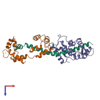 PDB entry 1wdc coloured by chain, top view.
