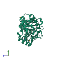 PDB entry 1wde coloured by chain, side view.