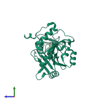 PDB entry 1wdi coloured by chain, side view.