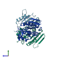 PDB entry 1wdj coloured by chain, side view.